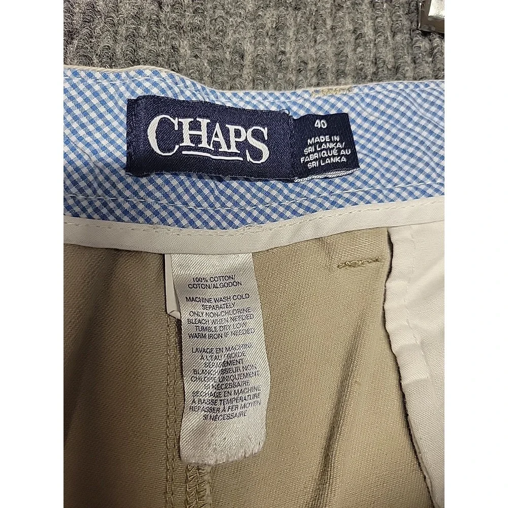 Chaps Mens Khaki Chino Shorts Size 40 Tan Cotton Flat Front Casual 9 Inch Inseam